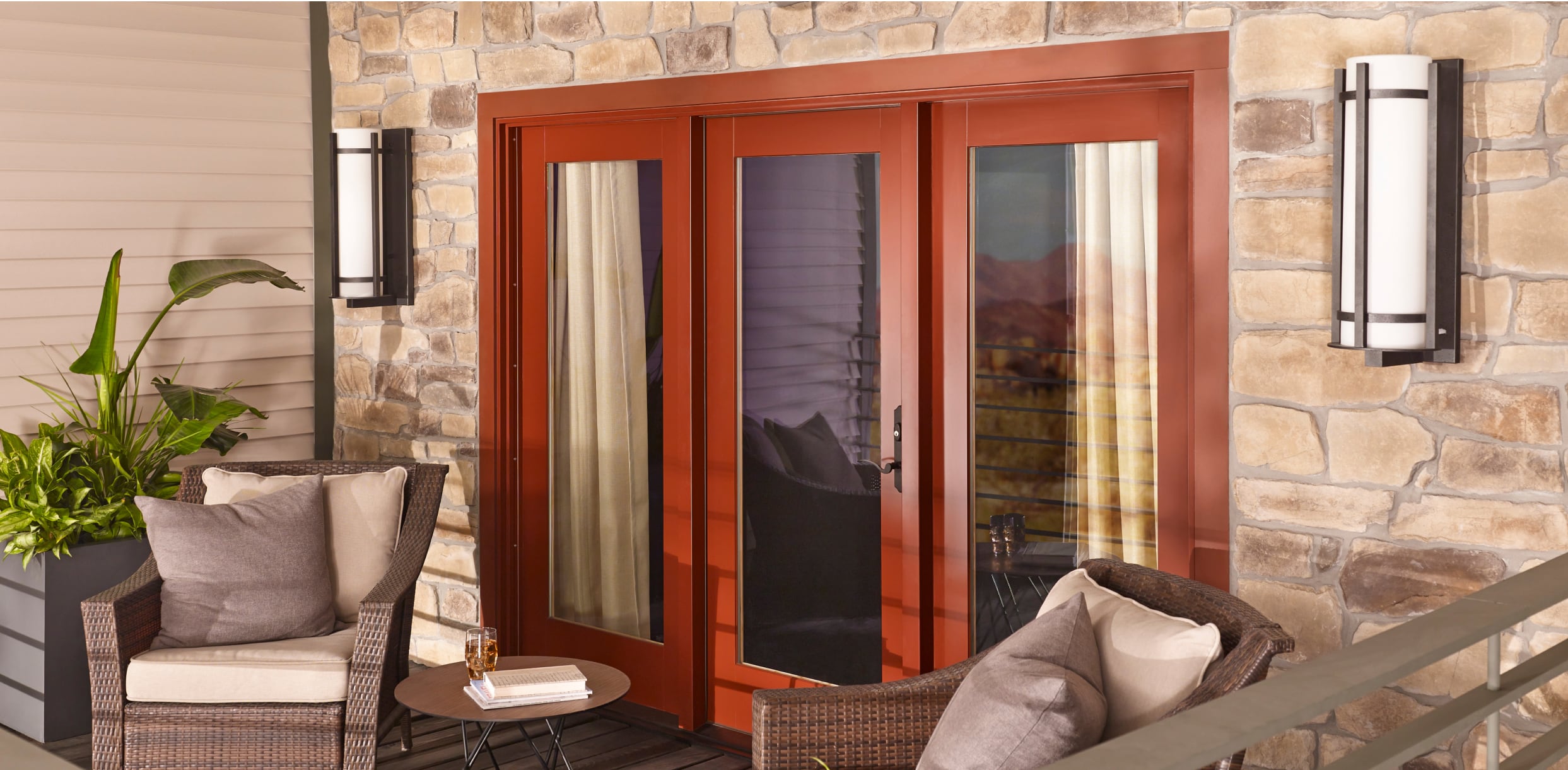 PGW_Exterior_BackPatio_MIRA_SwingingDoors_IdeasInspiration_Module_1_1243x610_p314 Cottage Red MIRA Swinging Patio Door Exterior View