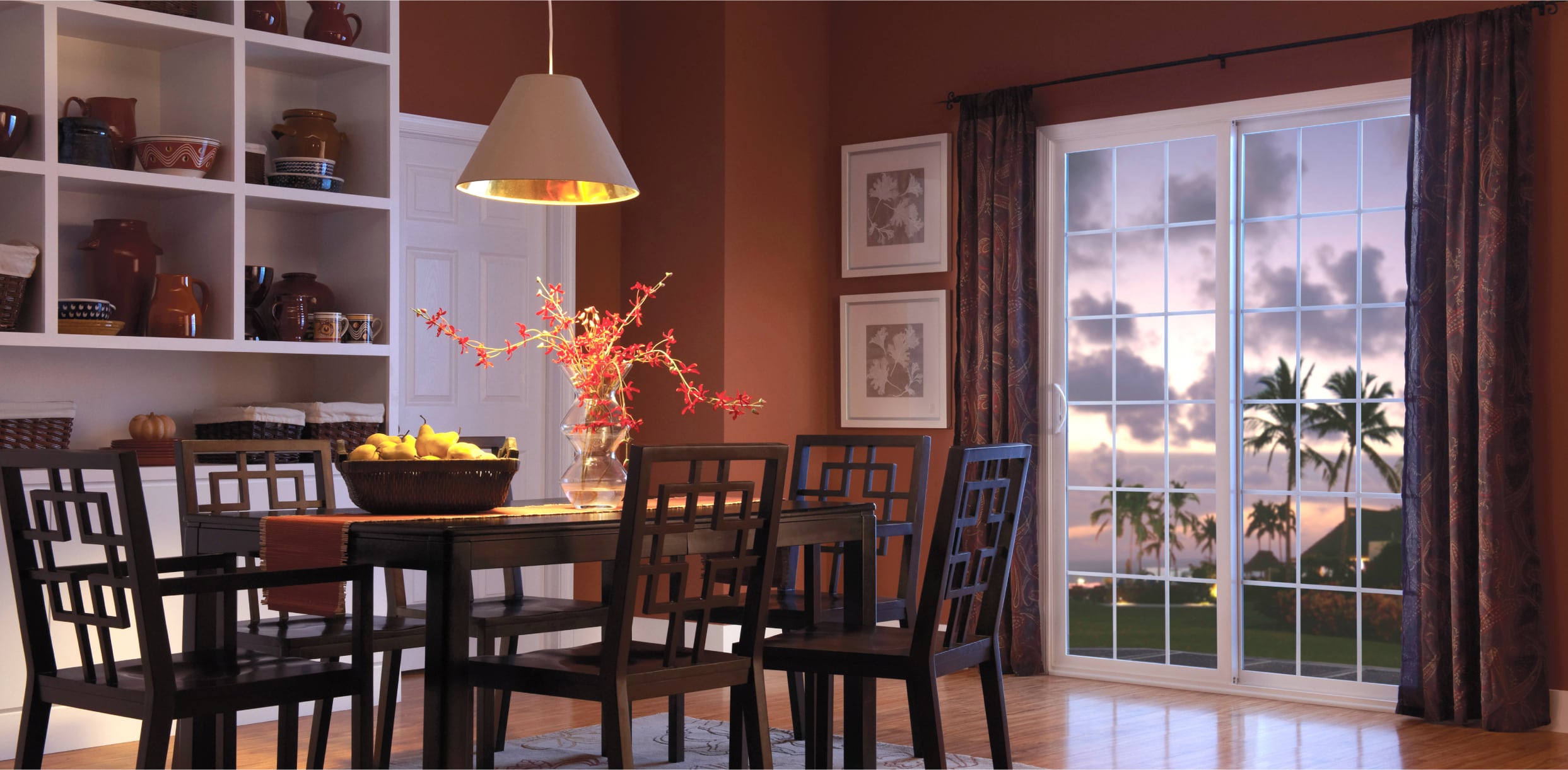 PGW_Interior_DiningRoom_800_SlidingPatioDoors_White_IdeasInspiration_Module_1_1243x610_p311 Interior View of a White 1500 Sliding Patio Door with Colonial Grilles