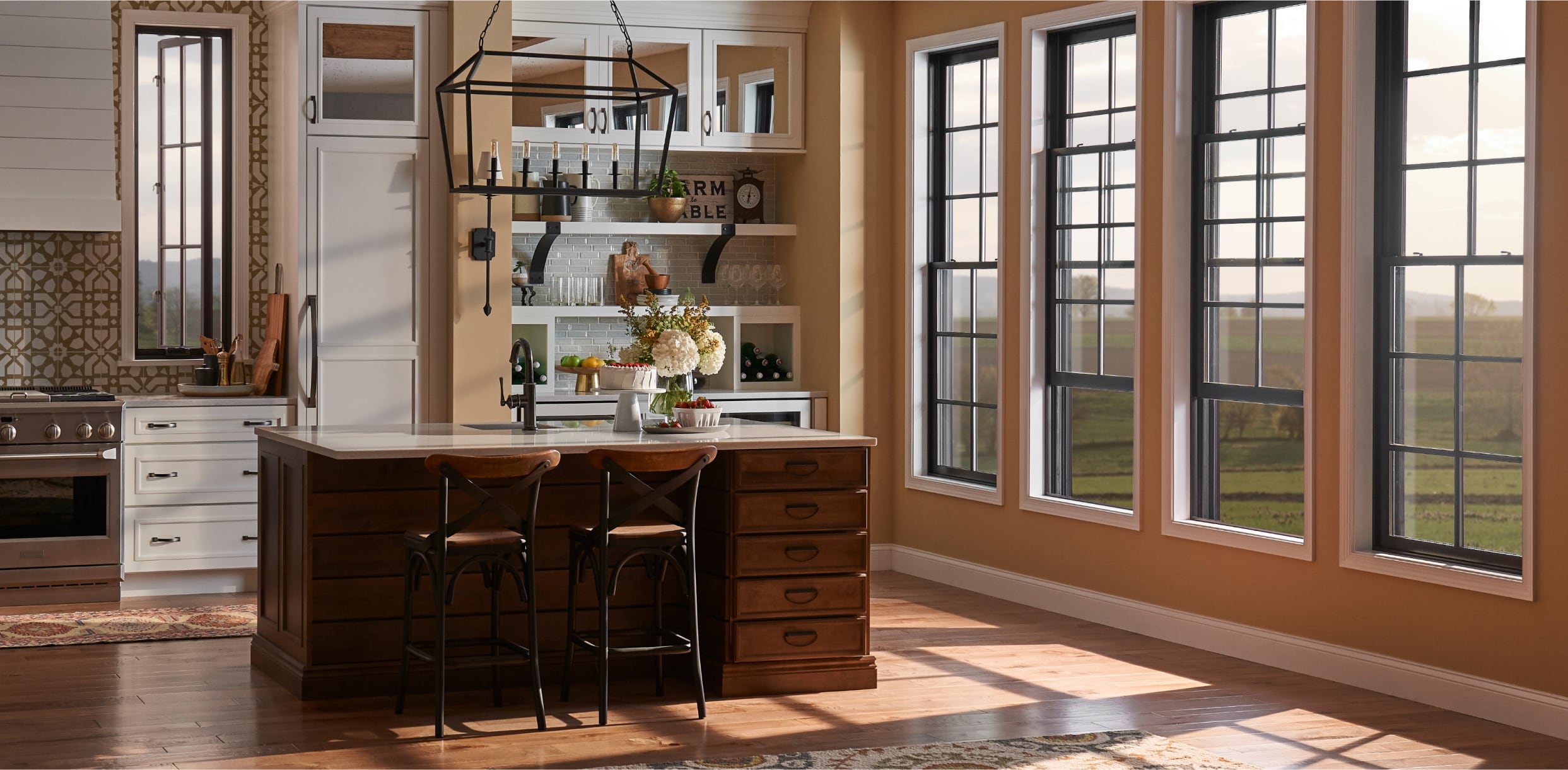 PGW_Interior_Kitchen_Mira_DoubleHungWindow_Black_IdeasInspiration_Module_3_1243x610_p212 Interior Black MIRA Double Hung Windows with Colonial Grilles