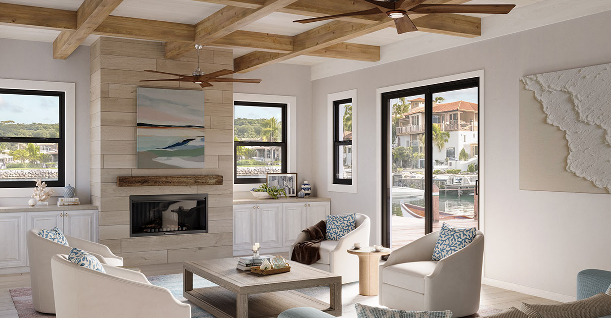 Black Coextruded Ply Gem 1500 Vinyl Collection Double Hung Windows and Patio Door Livingroom Interior