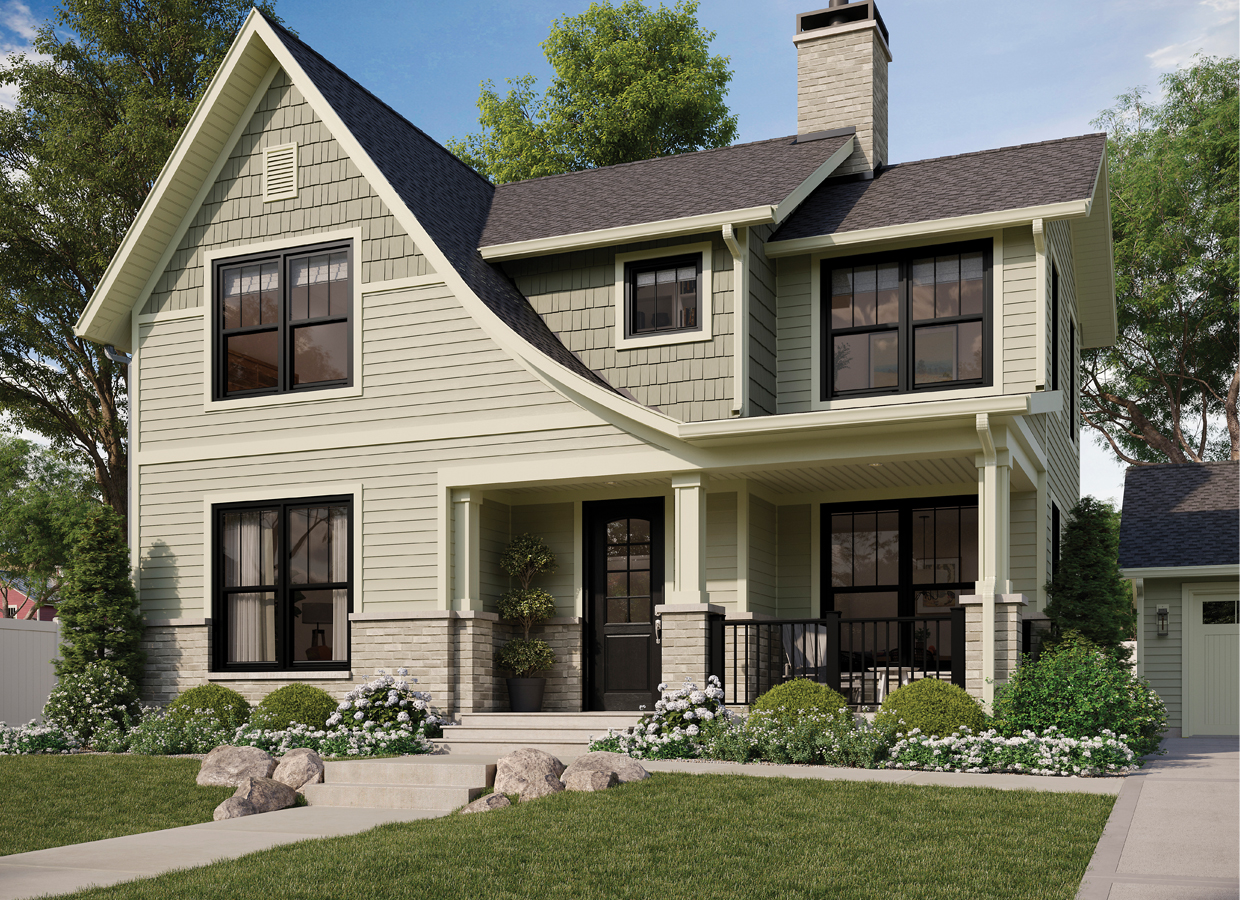 2026 Window and Door Trends: What Homeowners Want in New Homes 1 Modern Tudor with Black Double Hung Windows